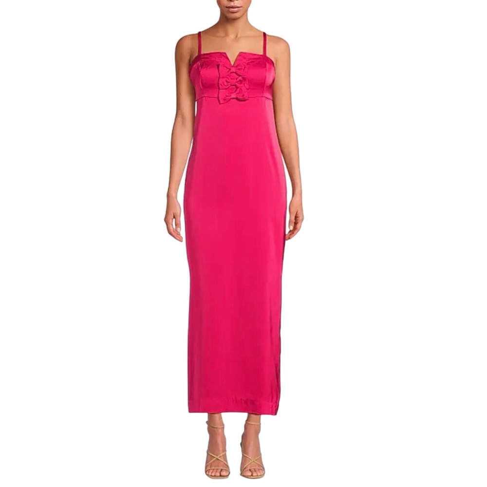 Lilly Pulitzer Jean Bow Maxi Dress Pink Satin Split Sides Size 4